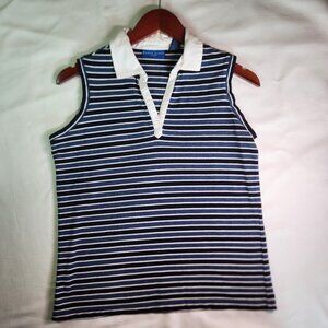 Karen Scott Sport Women's Activewear Top Blue/white stripes Medium sleeveless